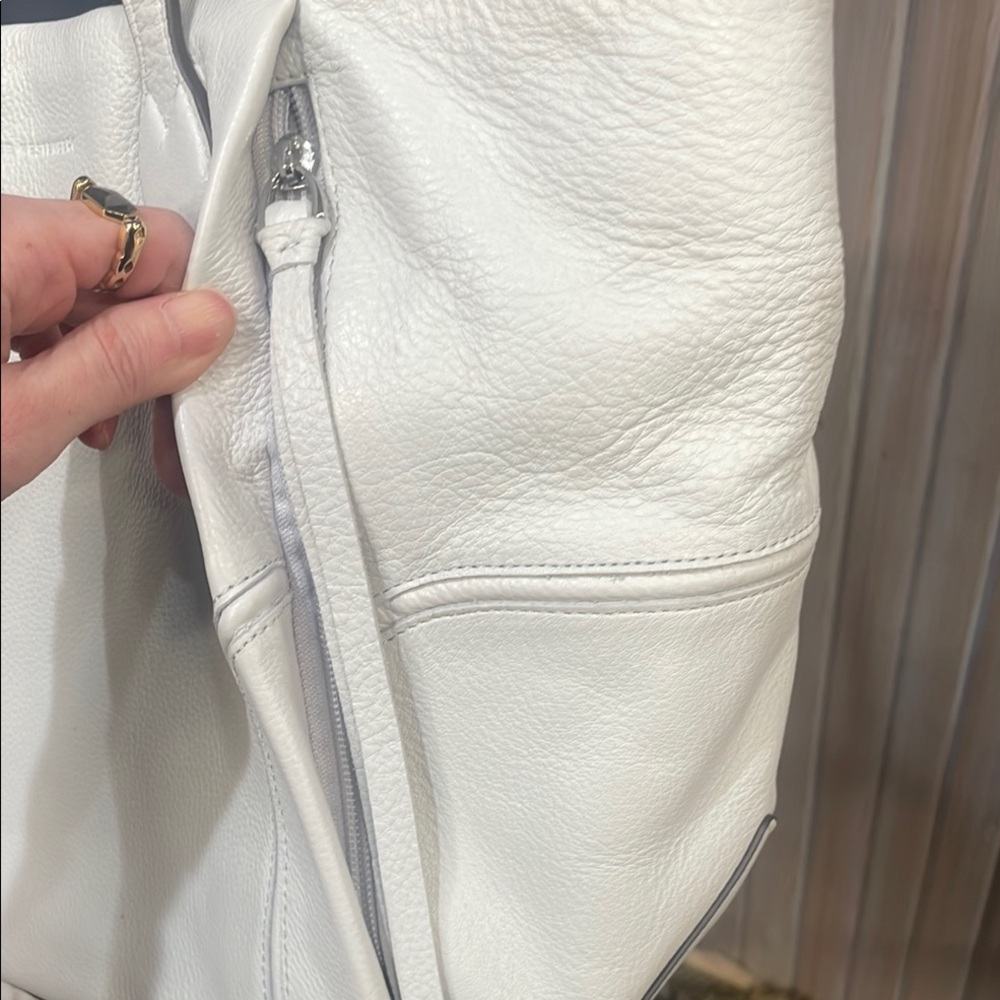 Aimee Kestenberg White Pebbled Leather Tote with Metallic Hardware - Picture 5 of 17